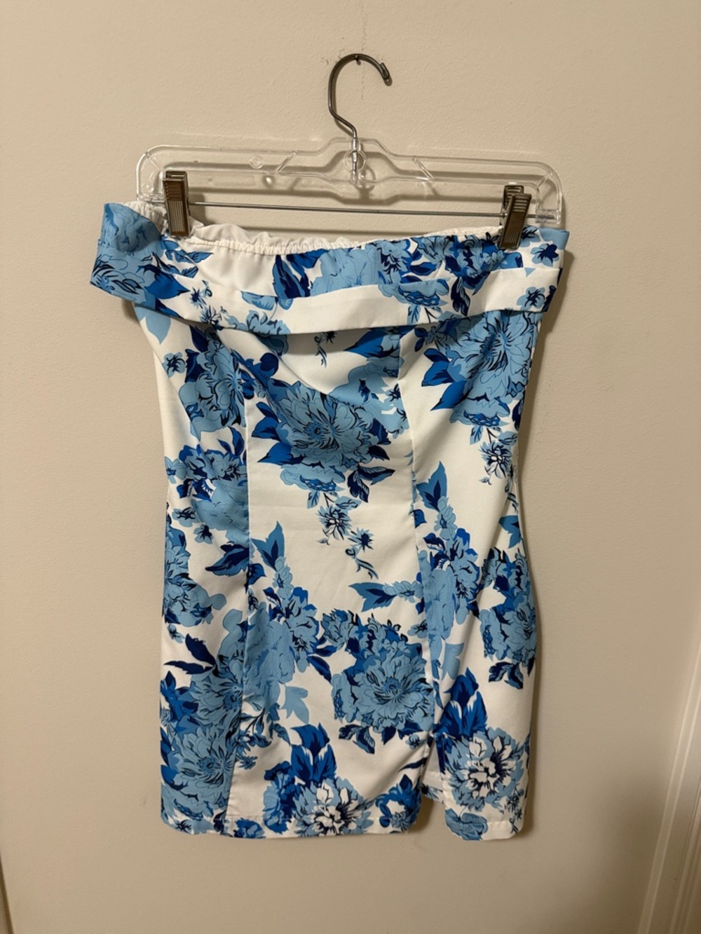 Blue & White Floral Strapless Mini Dress